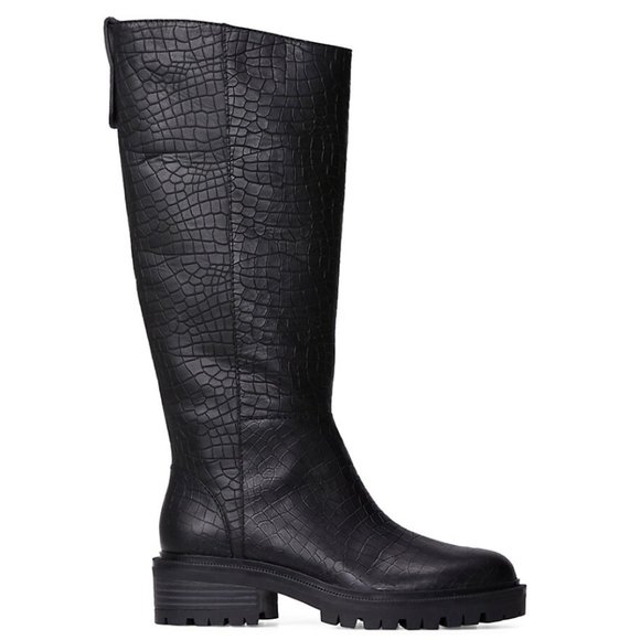 Paige - Bella Croc-Embossed Leather Riding Boots - Black -  NEW - Size 8… - Picture 1 of 10